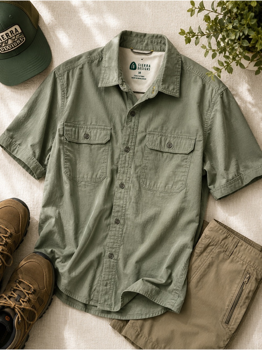 Sierra Designs Men’s M Sage Green Outdoor Tech Hiking Shirt